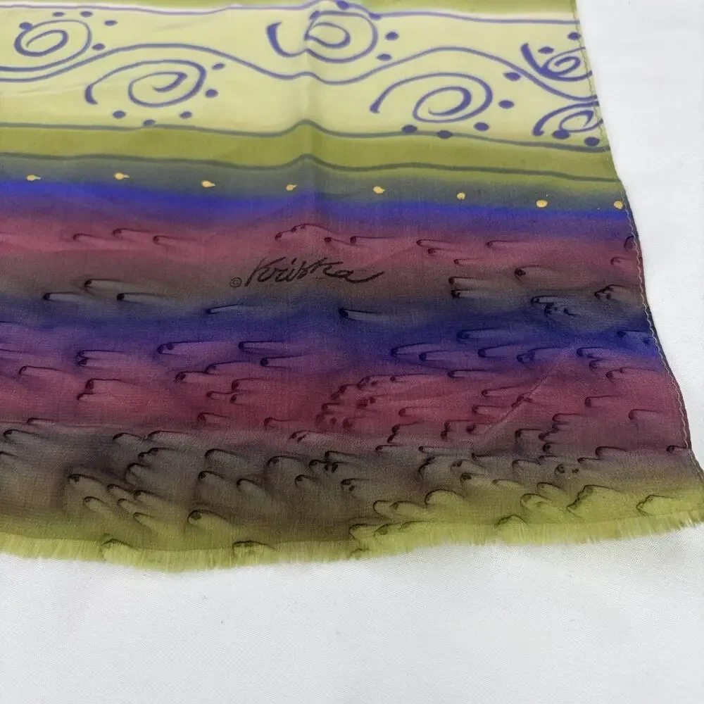 Kriska Signed Silk Rectangular Scarf Dyed Colorful Boho-chic, versatile, stylish